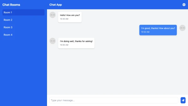 Chat messages desktop app with left menu containing chat rooms.